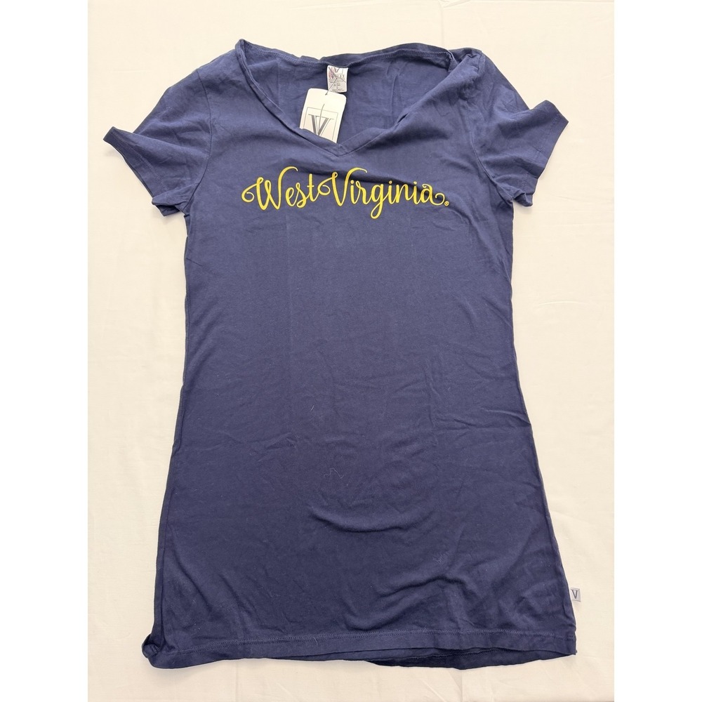Venley Dress Womens Small Blue West Virginia V-Neck T-Shirt Short Sleeve College